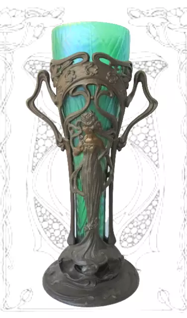 Art Nouveau Wilhelm Kralik Secession Metallmontur Nymphe Jugendstilvase 40CM