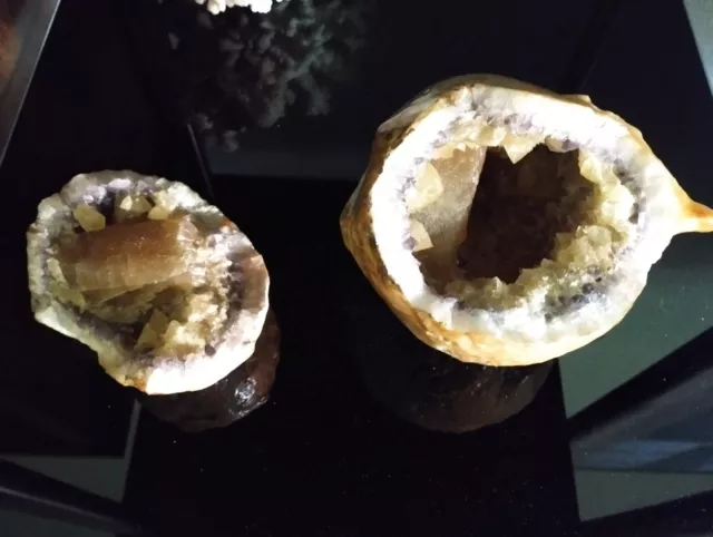 Geode Amethyst mit gelbem Quarz, komplett mit Deckel aus Idar-Oberstein