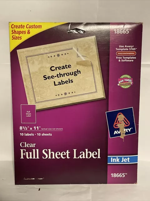 Avery Clear Easy Peel Mailing Labels Inkjet 8 1/2 x 11 ~10 Sheets~18665