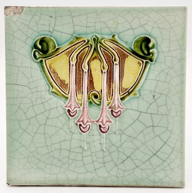 Antique Fireplace Tile Marsden Floral Majolica Tile C1908