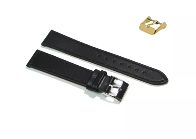 Cinturino per orologio in vera pelle liscia nero 20mm piatto vintage