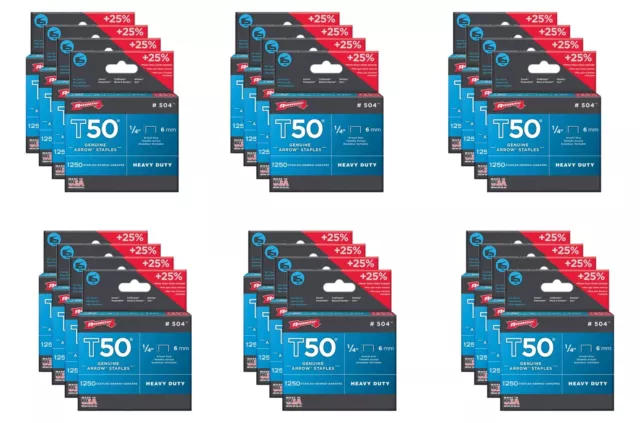 Arrow 1/4" T50 Heavy Duty Galvanized Steel Staples (1250 Pack)- carton of 24