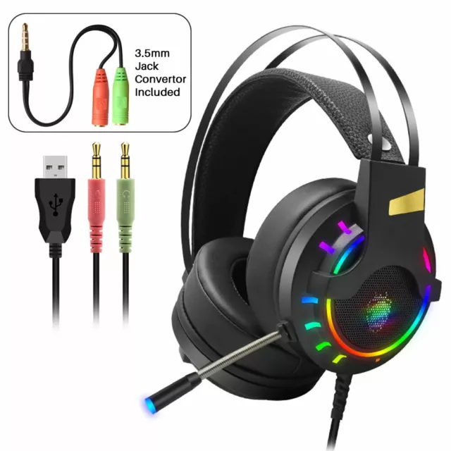 Gaming Headset Headphones With Microphone LED For PC Laptop PS4 PS5 Xbox One UK