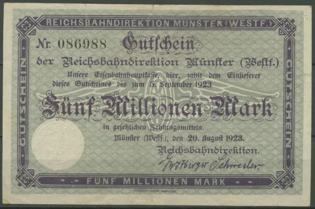 Deutsche Reichsbahn Münster 5 Millionen Mark 1923, gebraucht (K1672)