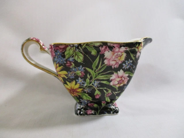 Vtg. Royal Winton Grimwades Nantwich Black Chintz Sugar/Creamer Bowls 3