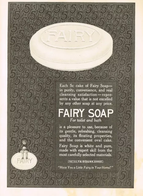 1910s Original Antique Fairy Soap Retro Bathroom Decor Art Print Ad h