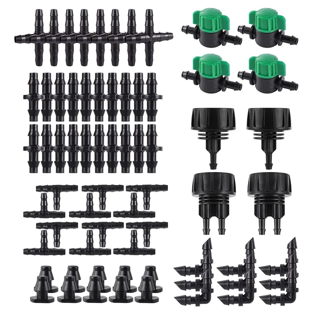 128 Pcs 1/4 Barbed Connectors Irrigation Fittings Kit, 3/4'' to 1/4'' 128