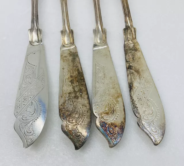 Rare Victorian Era Frank Mills FM Silverplated Ornate Shell Butter Knife Set 29 3