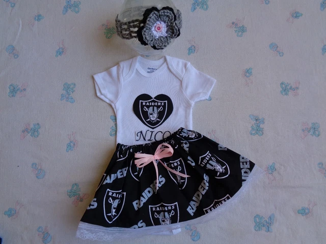 Oakland Raiders Baby Girl Skirt, Personalized Bodysuit  and Headband.