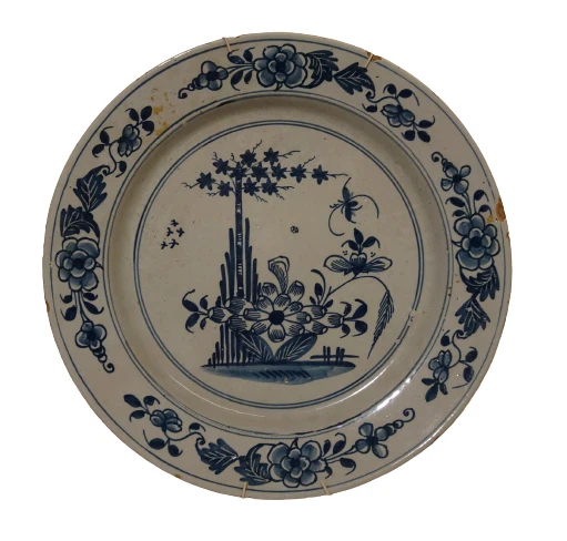 Antique Large Delftware Delft Dutch Pottery Plate Chinoisery Chinese Bleu 18 Th