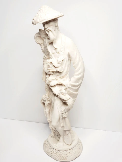 Vtg Oriental Chinese/Japanese Man Holding Birds Resin Sculpture/Figurine-14"
