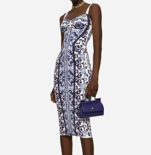 DOLCE & GABBANA Majolica-print charmeuse bustier dressSz 40 DOLCE & GABBANA Majolica-print charmeuse bustier dressSz 40