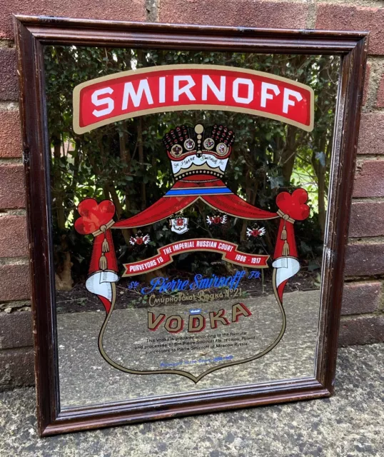 Vintage Smirnoff Vodka Mirror Framed Large Pub Bar Man Cave Vintage Collectable