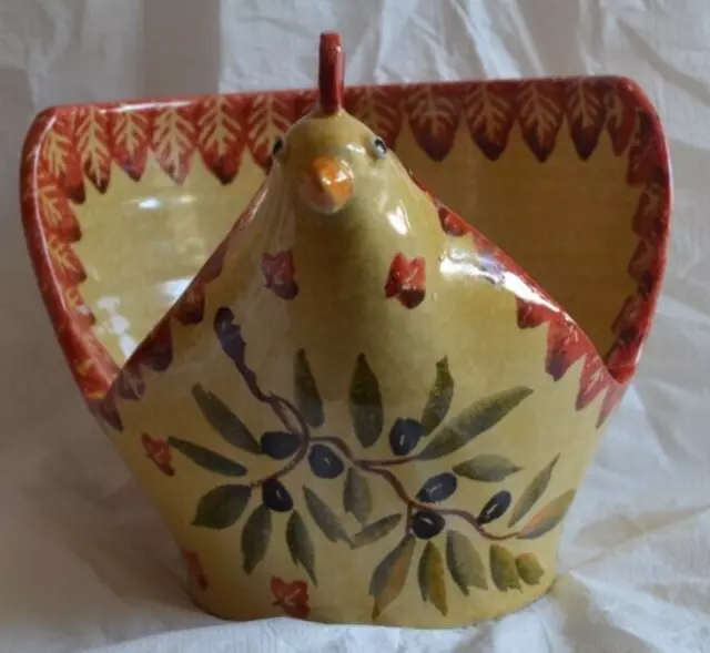 Italica ARS Chicken Basket Large Vintage Hand Painted Pottery Basket