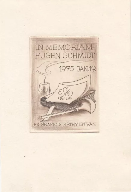 Exlibris Bookplate Radierung Fritz Kühn 1924-2004 Buch Kerze