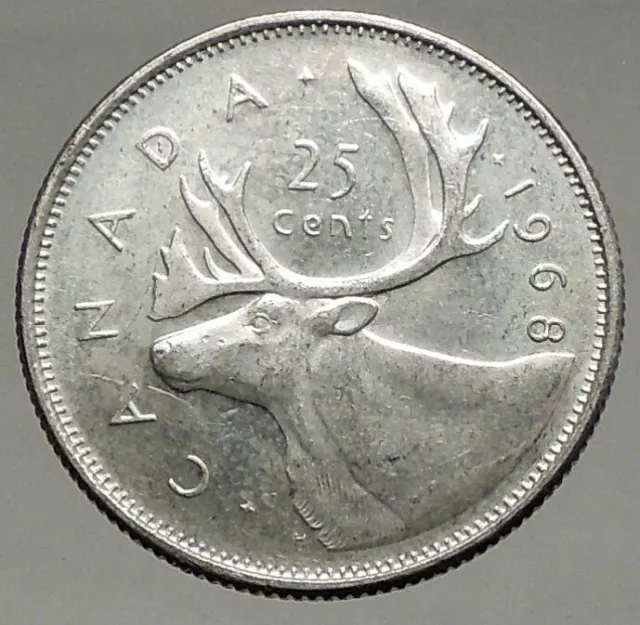 1968 CANADA United Kingdom Queen Elizabeth II CARIBOU Silver 25 Cent Coin i56666