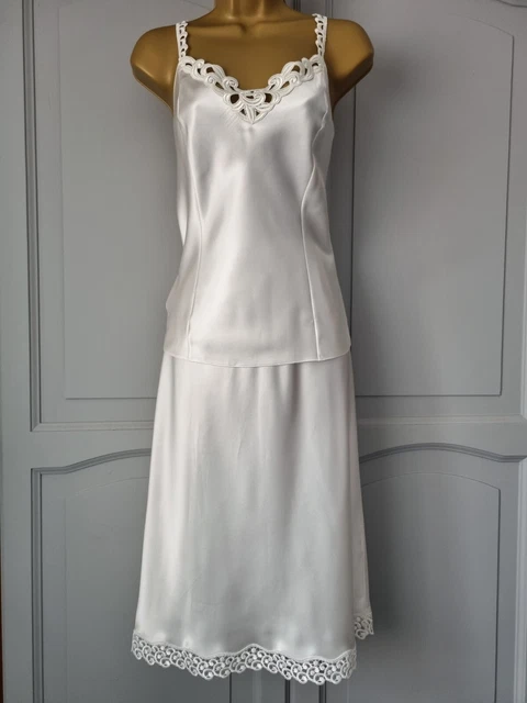 Mezza Slip & Camicia & Pantaloncini Donna Vintage M&S Lcream Satinato Liquido Poliestere Taglia 14