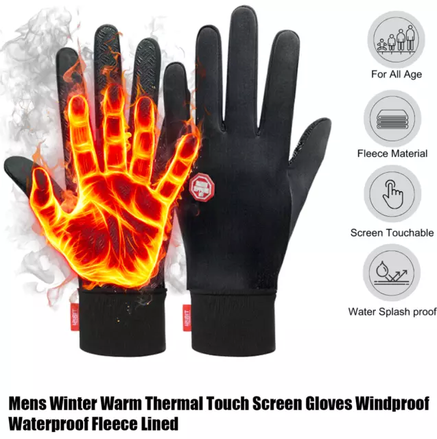 Mens Winter Warm Thermal Touch Screen Gloves Windproof Waterproof Fleece Lined