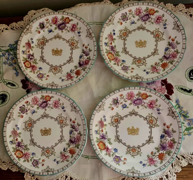 Rare 4 Royal Gold Crest Spode Copeland Lauriston 14.2 cm Tea Plate set.