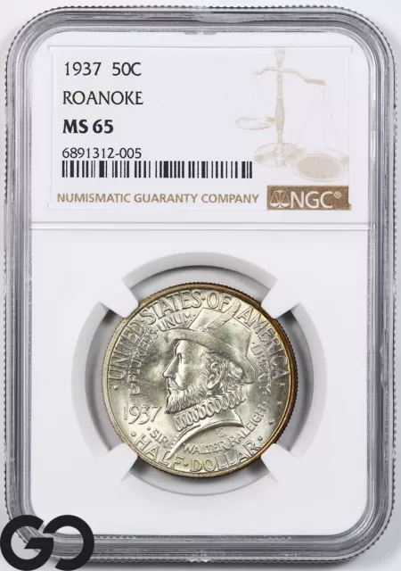 1937 Roanoke Commemorative Half Dollar NGC MS 65 ** Lustrous Beauty!