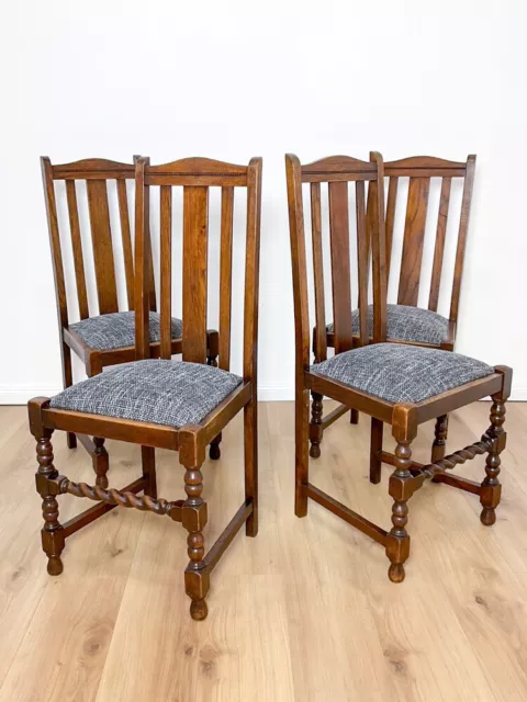 4er Stuhlsatz antik, Stühle in massiver Eiche um 1900, neu gepolstert, Stuhl