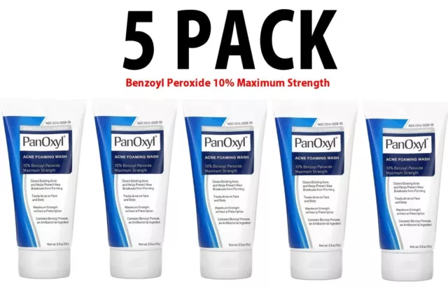 PanOxyl, Acne Foaming Wash, Benzoyl Peroxide 10% Maximum Strength, 5 PACK!