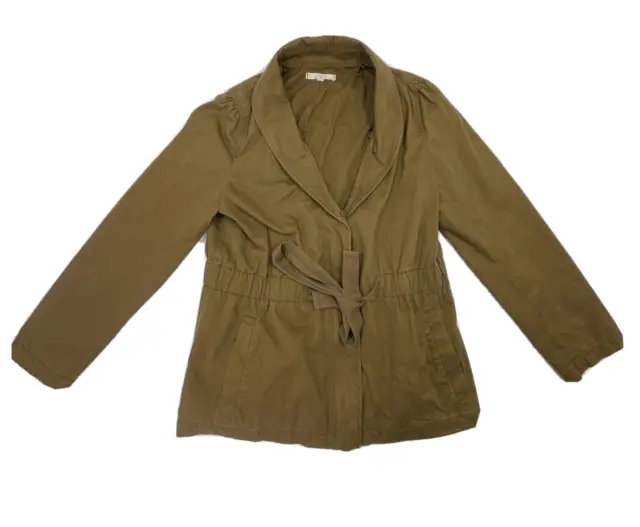 Ann Taylor Loft Womens XL Cinch Waist Zip Stretch Military Green Utility Jacket