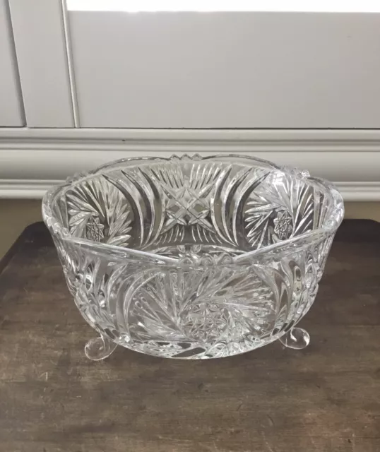 Vintage Crystal Cut Three Footed Bowl 7 3/4” Diameter 2