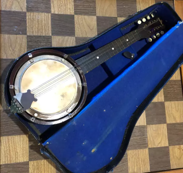 Vintage 8 String Banjo Mandolin With Original Leather Case