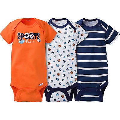 Gerber Baby Boys 3 Pack Onesies NEW Short Sleeve Sports Design Various Sizes
