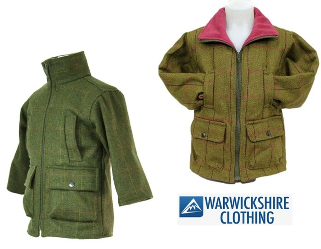 Giacca country Derby Tweed Ragazzi Ragazze Cappotto Foderato Pile 1-10 Anni Outdoor