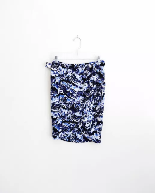 Vtg 00s Y2K Balenciaga Blue Black White Abstract Pattern Wrap Skirt FR 38 US 6