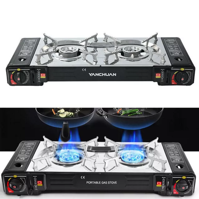 Portable Double Burner Gas Stove Camping Butane Cooker Barbecue Stove Durable