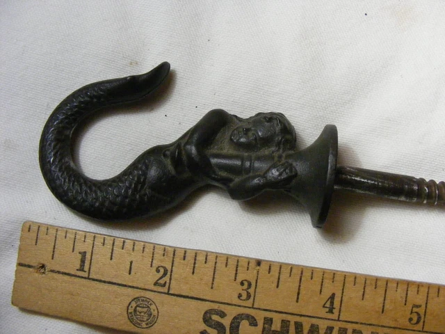 Cast Iron Mermaid Ceiling Hook , Nice Detail , it has some wear and the screw is