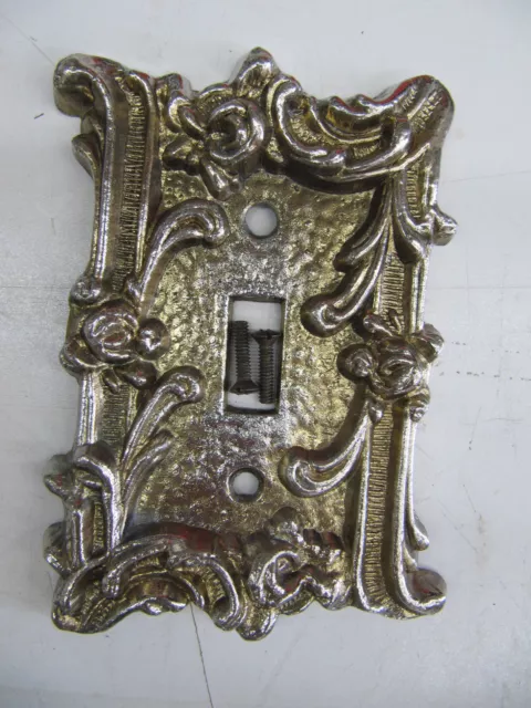 Vintage Mid Century Hollywood Regency Metal Decorative Switch Plate Cover wScrew