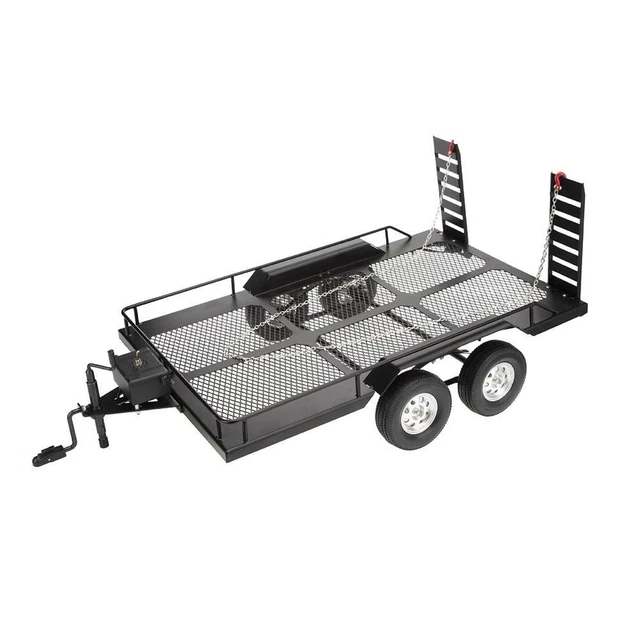 Rimorchio RC In Metallo Con Benna | Simulazione Auto Da Trascinamento Nero | Per TRX4 D90 SCX10 CC01 1/10 | Kit Fai Da Te