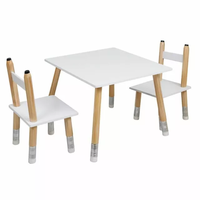 Paris Prix - Table & 2 Chaises Enfant "crayon" 60cm Blanc