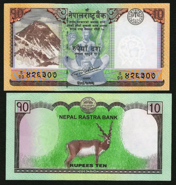 10 Nepal Rupee Bank Notes 2018 Mt. Everest, Deer  "NEW"