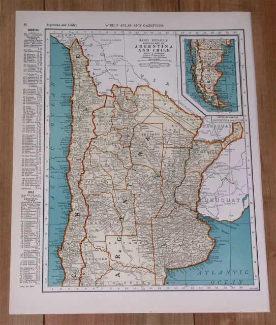 1941 Original Vintage Map Of Argentina Chile / Paraguay Uruguay On Reverse Side