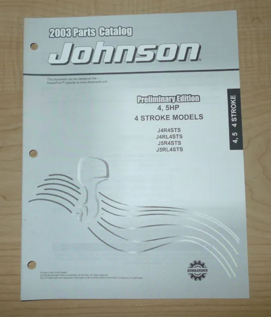 Johnson Outboard  2003 Parts Catalog 4, 5 HP 4 Stroke Models Free Shipping