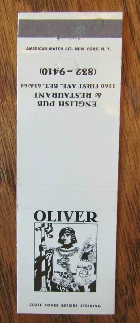 Knight On Matchbook Matchcover: Oliver English Pub (New York City) -E13 2
