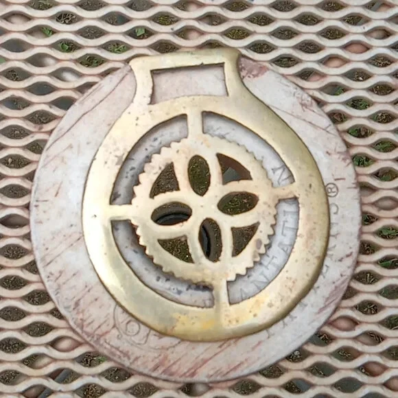 Antique Horse Equine Saddle Bridal Show Medallion Brass Decor