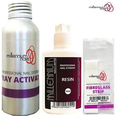 Millennium Nails Profesional Kit de prueba de fibra de vidrio Resina & Envoltura de pulverización Activador