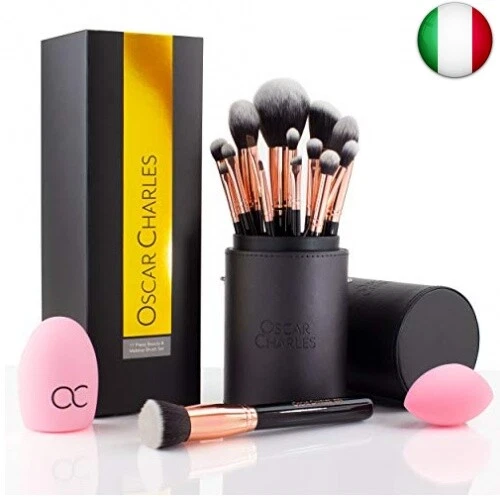 Oscar Charles 17 Pezzi: Set di pennelli per trucco professionale con frullatore