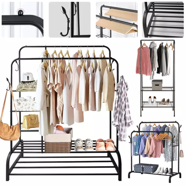Heavy Duty Double Clothes Rail Hanging Rack Garment Display Stand Storage Shelf