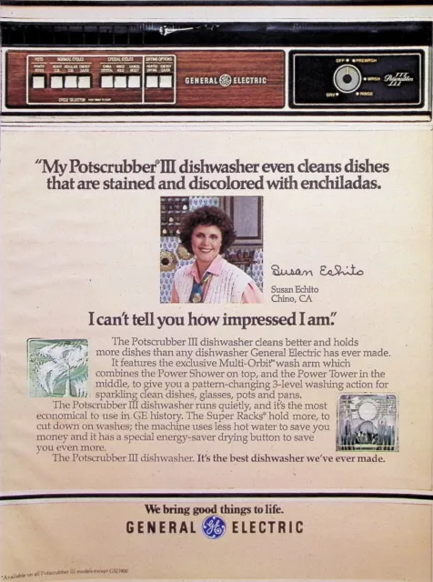 VINTAGE 1980s Print Ad ~ GE General Electric Potscrubber III Dishwasher ~