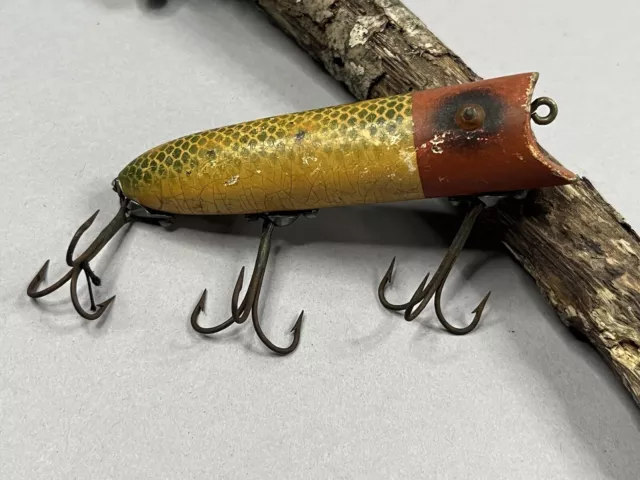 HEDDON LUCKY 13 Glass Eye Wood Lure In RED HEAD/ FROG SCALE!! $65.00 -  PicClick