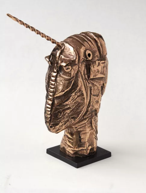Bronzeskulptur Kopf Janus Tier Einhorn massiv