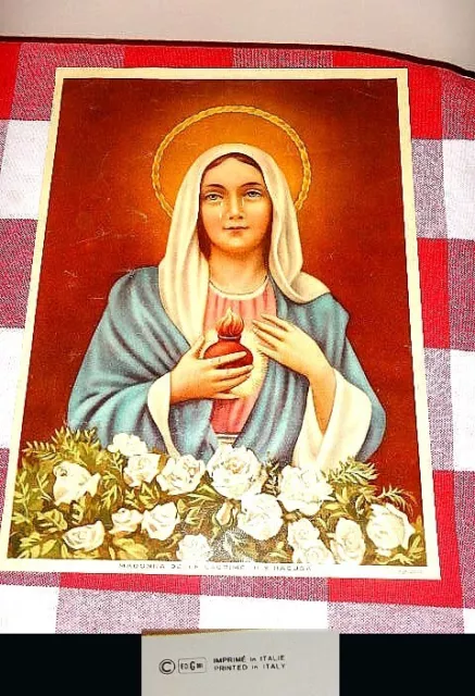 "Litografía Católica "Madonna Delle Lacrime Di Siracusa" Hecha en Italia De Colección