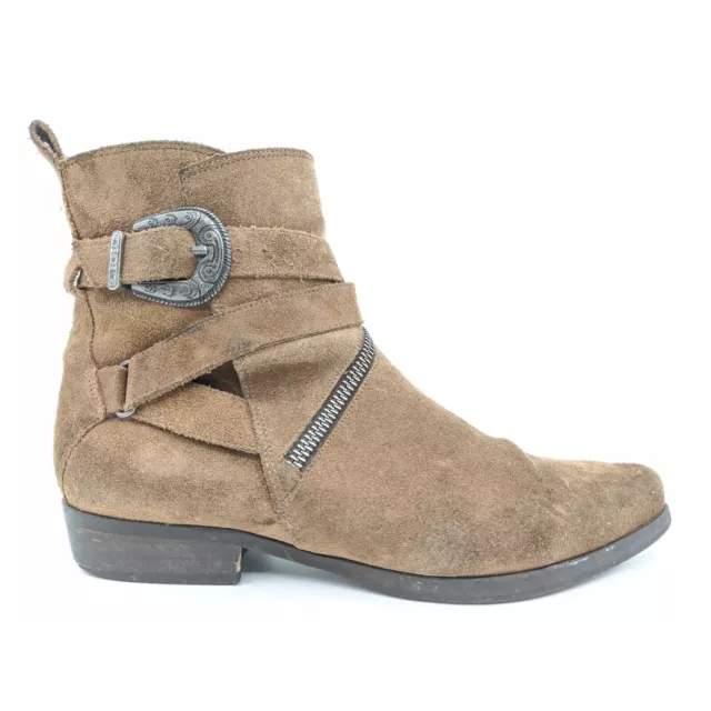 AllSaints Tejus Brown Taupe Suede Strap Harness Ankle Boots Womens US 8 / 39
